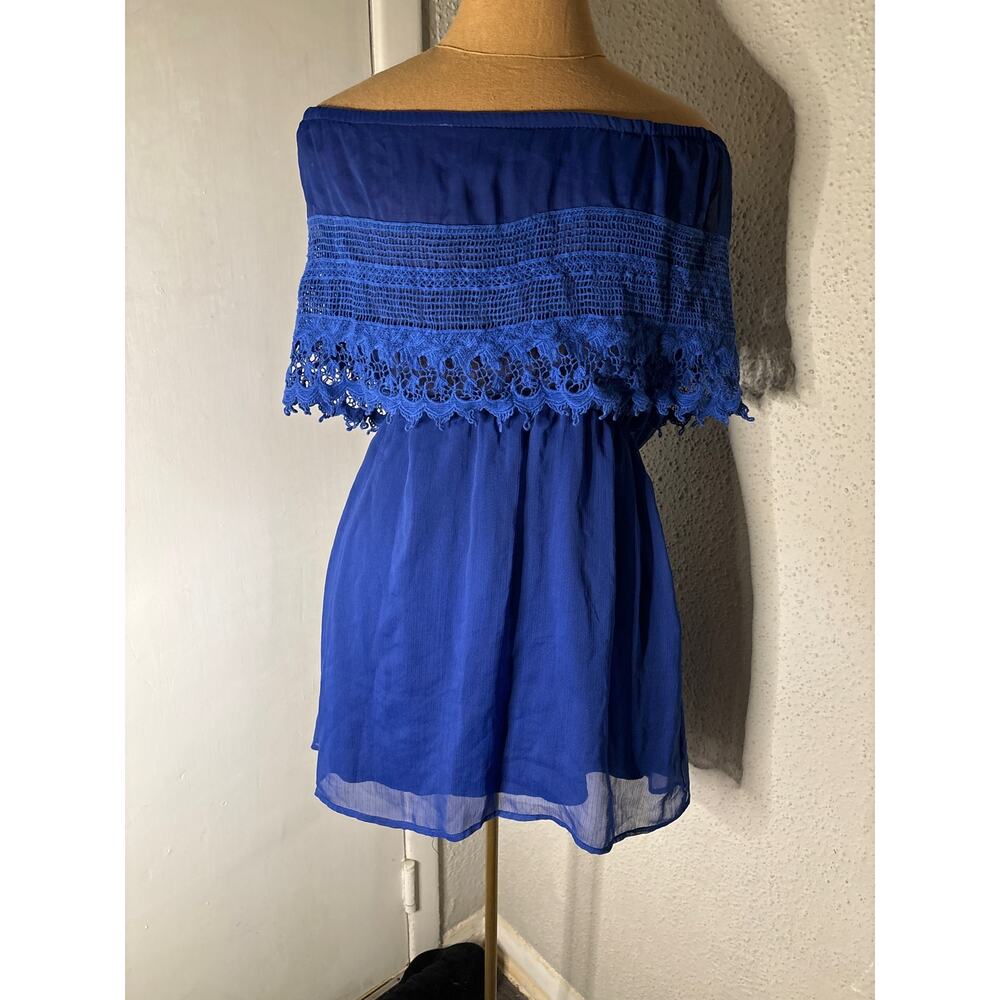 Gameday By Chloe Blue Strapless Boatneck Lace Top Mini Dress S  Rainbowcore Twee